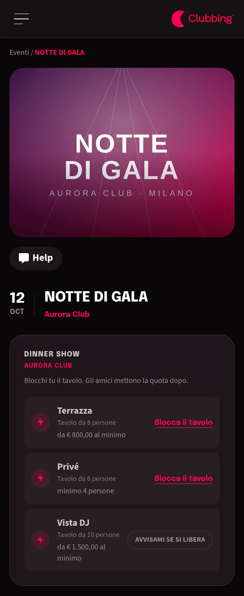 Pagina evento su Clubbing